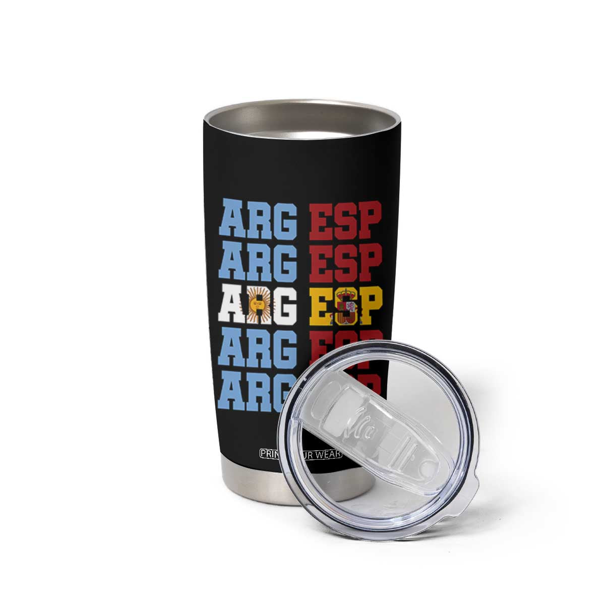 Retro ARG ESP Argentina Espana Flag Typography Graphic Tumbler Cup Country Code Dual Argentine Spainish Heritage Pride
