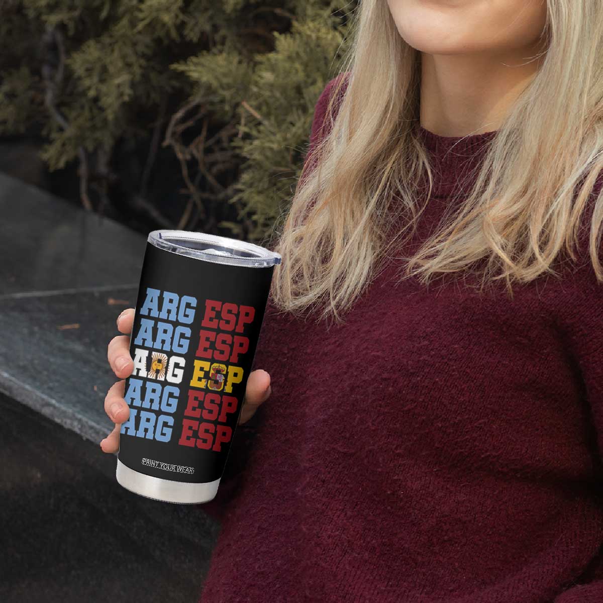 Retro ARG ESP Argentina Espana Flag Typography Graphic Tumbler Cup Country Code Dual Argentine Spainish Heritage Pride