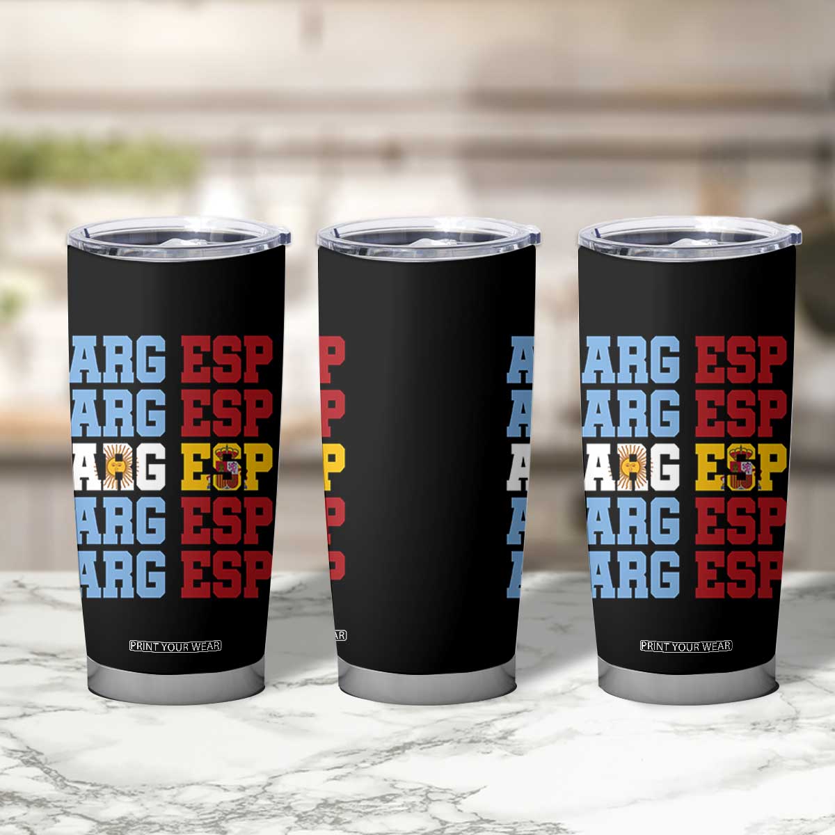 Retro ARG ESP Argentina Espana Flag Typography Graphic Tumbler Cup Country Code Dual Argentine Spainish Heritage Pride