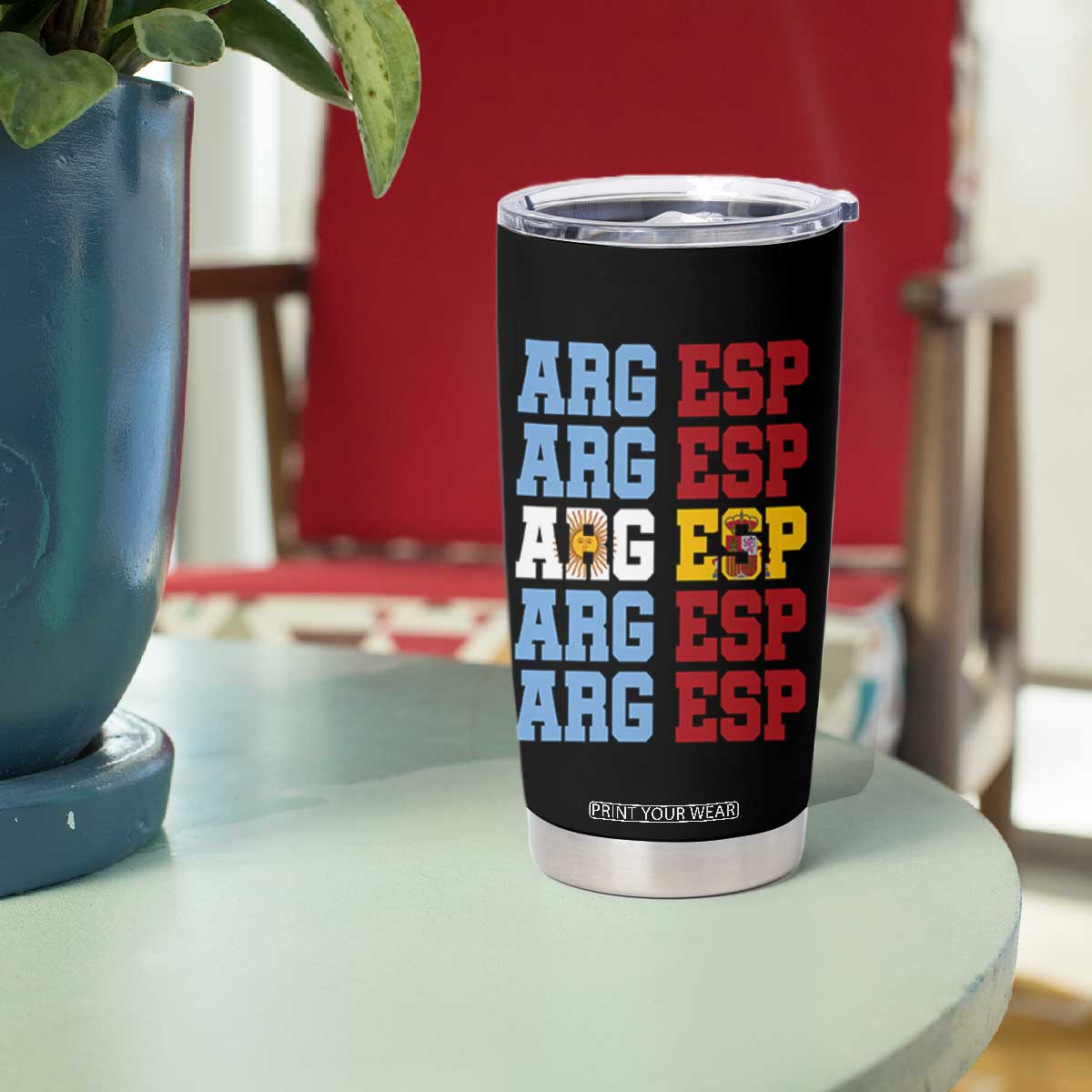Retro ARG ESP Argentina Espana Flag Typography Graphic Tumbler Cup Country Code Dual Argentine Spainish Heritage Pride