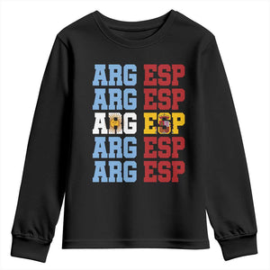 Retro ARG ESP Argentina Espana Flag Typography Graphic Youth Sweatshirt Country Code Dual Argentine Spainish Heritage Pride