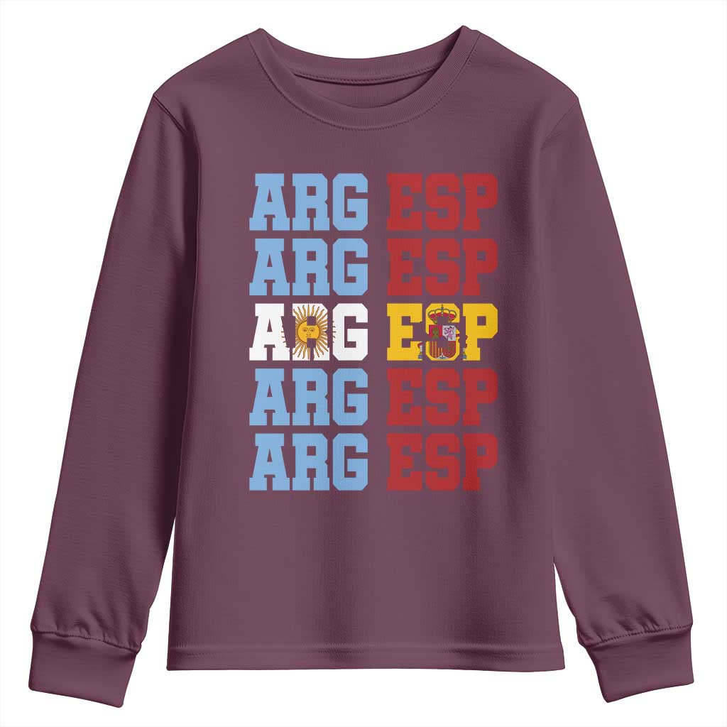 Retro ARG ESP Argentina Espana Flag Typography Graphic Youth Sweatshirt Country Code Dual Argentine Spainish Heritage Pride