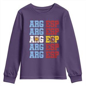 Retro ARG ESP Argentina Espana Flag Typography Graphic Youth Sweatshirt Country Code Dual Argentine Spainish Heritage Pride