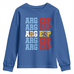 Retro ARG ESP Argentina Espana Flag Typography Graphic Youth Sweatshirt Country Code Dual Argentine Spainish Heritage Pride