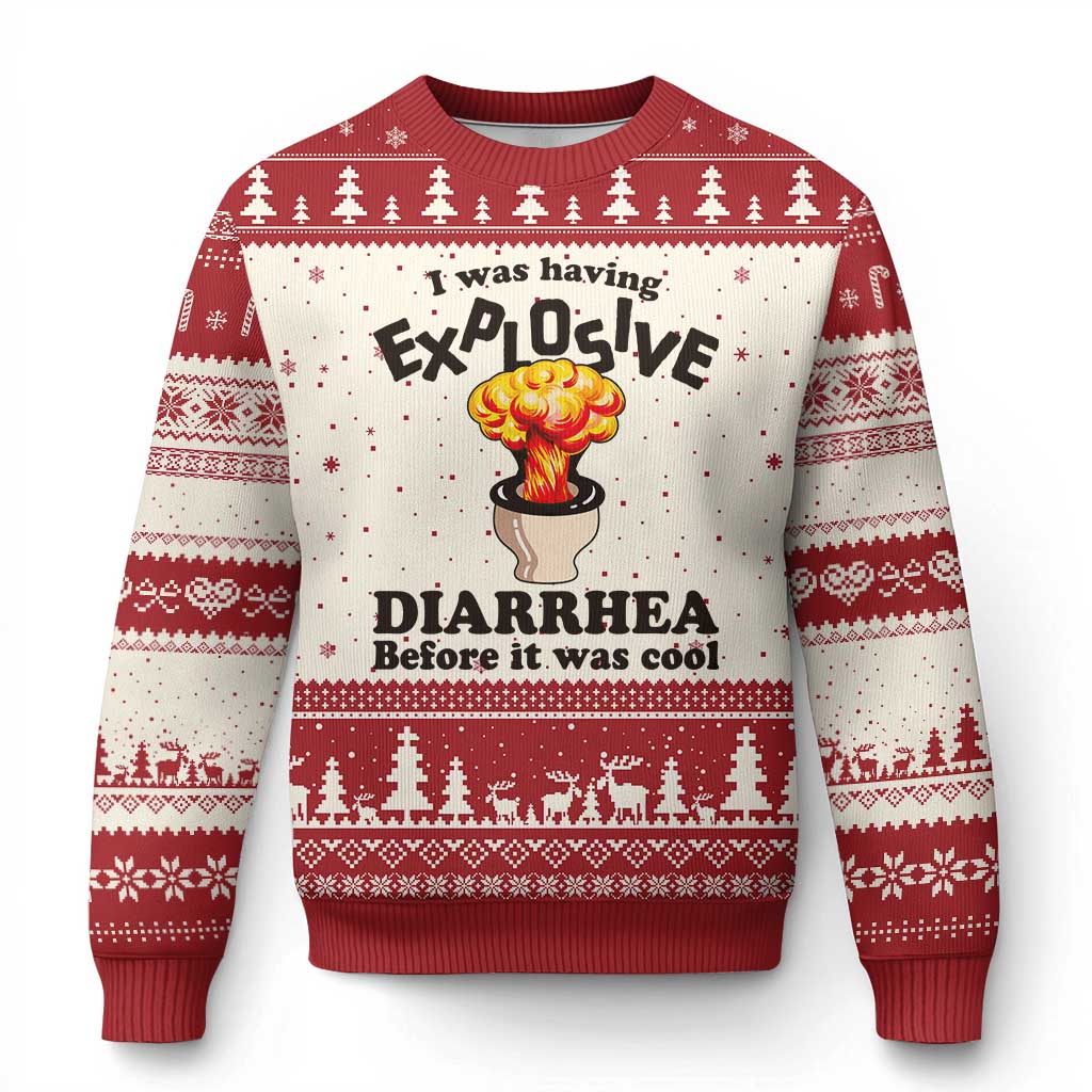 Funny Toilet Mushroom Cloud Gag Graphic Ugly Christmas Sweater I Was Having Explosive Diarrhea Before It Was Cool TS02 Beige Red Print Your Wear