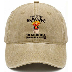 Funny Toilet Mushroom Cloud Gag Graphic Washed Cotton Baseball Cap I Was Having Explosive Diarrhea Before It Was Cool