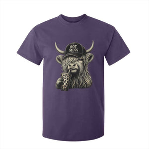 Hot Mess Highland Cow Sipping Iced Coffee Meme T Shirt For Kid Funny Sarcastic Everyday Life Country Western Style TS02 Purple Print Your Wear
