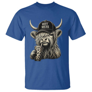 Hot Mess Highland Cow Sipping Iced Coffee Meme T Shirt Funny Sarcastic Everyday Life Country Western Style TS02 Royal Blue Print Your Wear