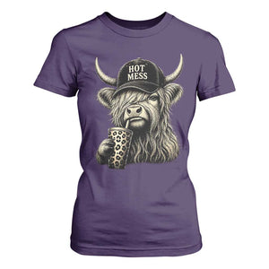 Hot Mess Highland Cow Sipping Iced Coffee Meme T Shirt For Women Funny Sarcastic Everyday Life Country Western Style TS02 Purple Print Your Wear