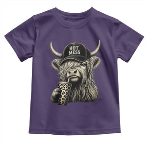 Hot Mess Highland Cow Sipping Iced Coffee Meme Toddler T Shirt Funny Sarcastic Everyday Life Country Western Style