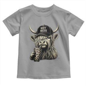 Hot Mess Highland Cow Sipping Iced Coffee Meme Toddler T Shirt Funny Sarcastic Everyday Life Country Western Style