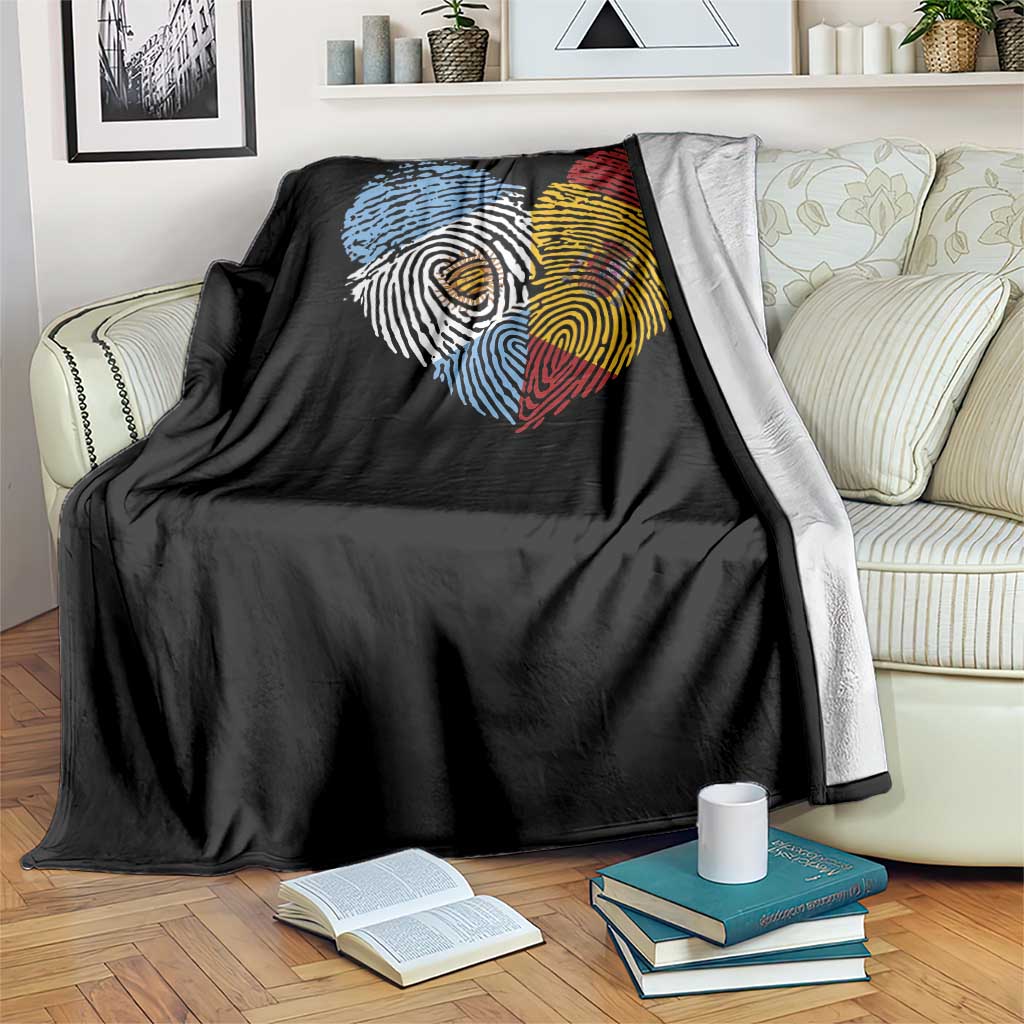 Argentina Spain Flag Mixed Roots Fingerprint Heart Graphic Throw Blanket Argentine Spanish Dual Heritage Hispanic Pride Match Day TS02 Print Your Wear