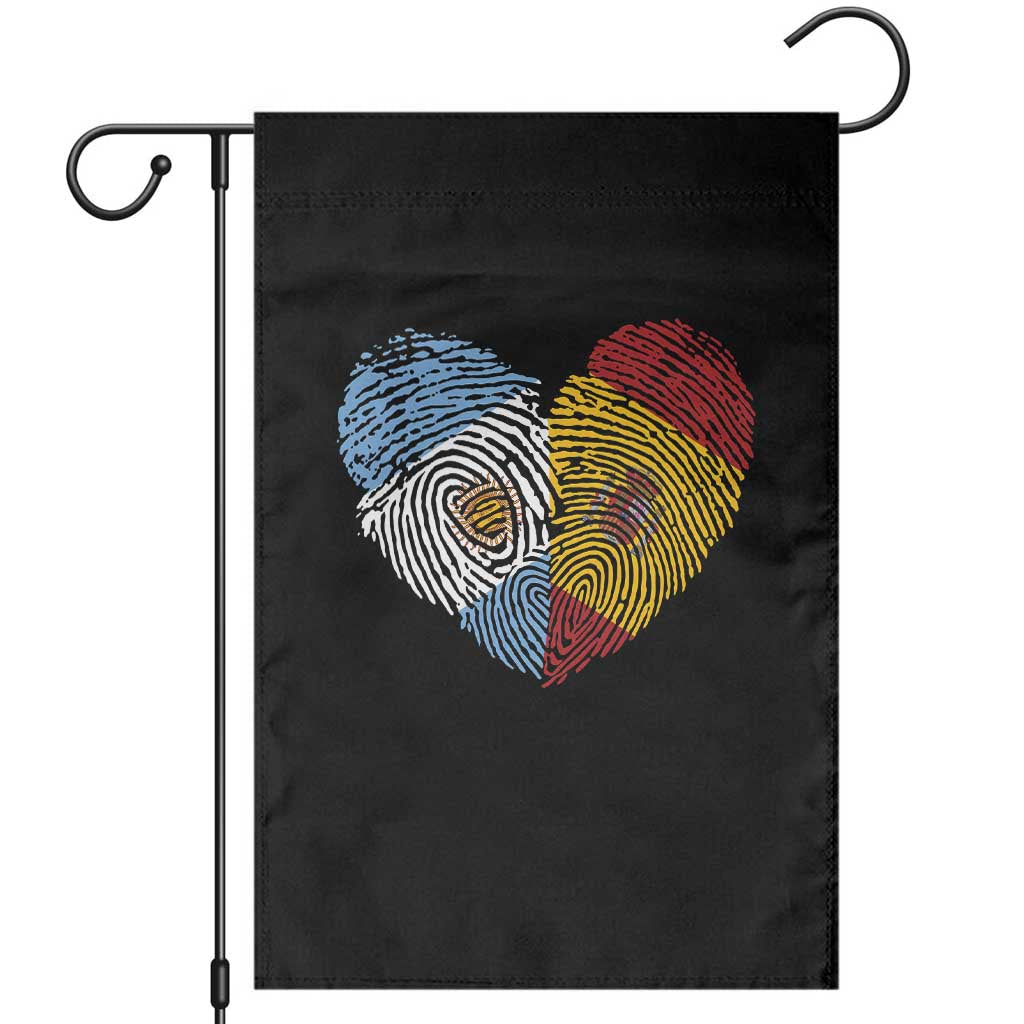 Argentina Spain Flag Mixed Roots Fingerprint Heart Graphic Garden Flag Argentine Spanish Dual Heritage Hispanic Pride Match Day TS02 Black Print Your Wear