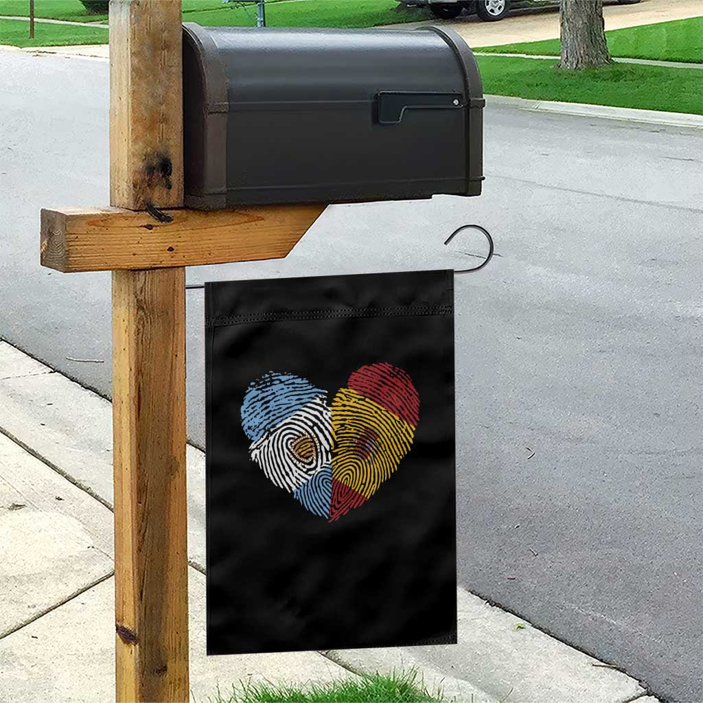 Argentina Spain Flag Mixed Roots Fingerprint Heart Graphic Garden Flag Argentine Spanish Dual Heritage Hispanic Pride Match Day TS02 Print Your Wear