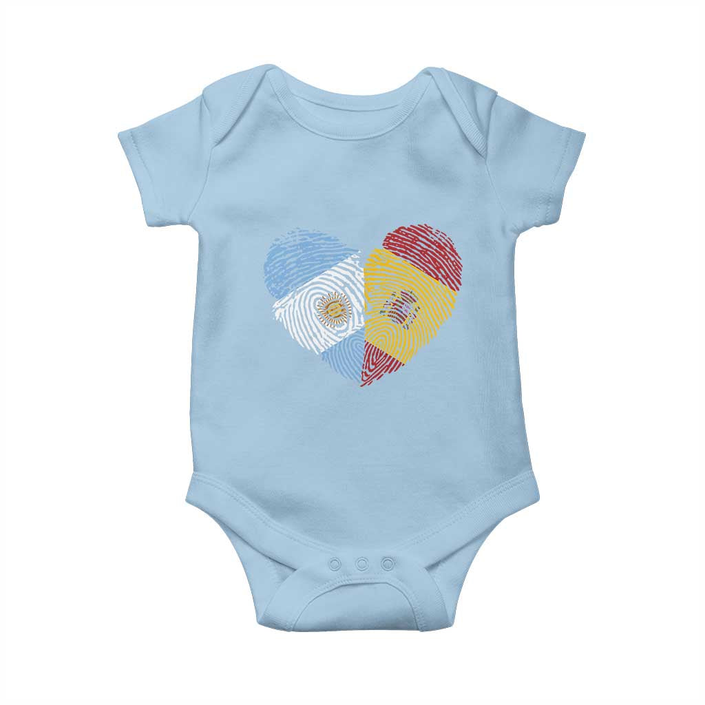 Argentina Spain Flag Mixed Roots Fingerprint Heart Graphic Baby Onesie Argentine Spanish Dual Heritage Hispanic Pride Match Day TS02 Light Blue Print Your Wear