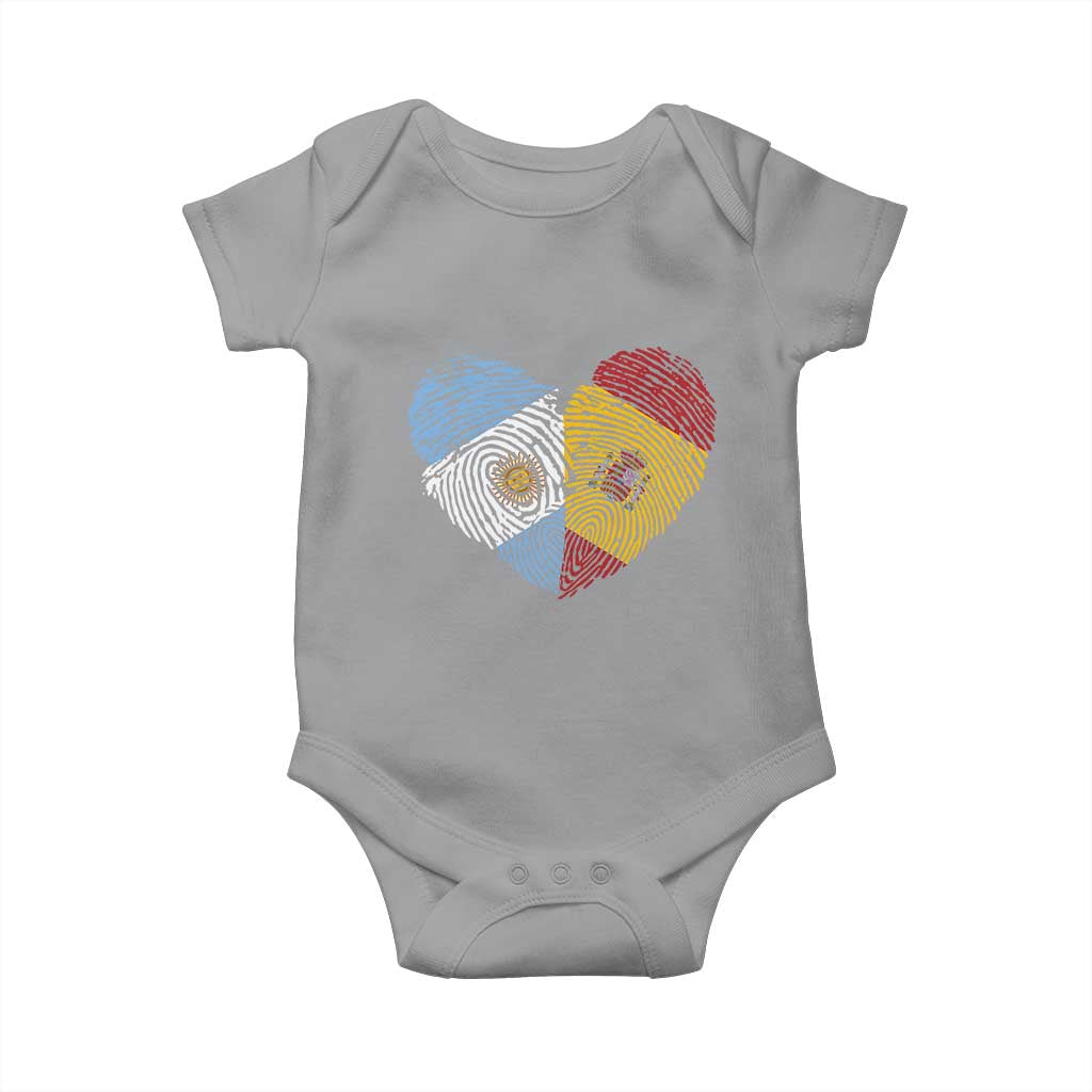 Argentina Spain Flag Mixed Roots Fingerprint Heart Graphic Baby Onesie Argentine Spanish Dual Heritage Hispanic Pride Match Day TS02 Sport Gray Print Your Wear