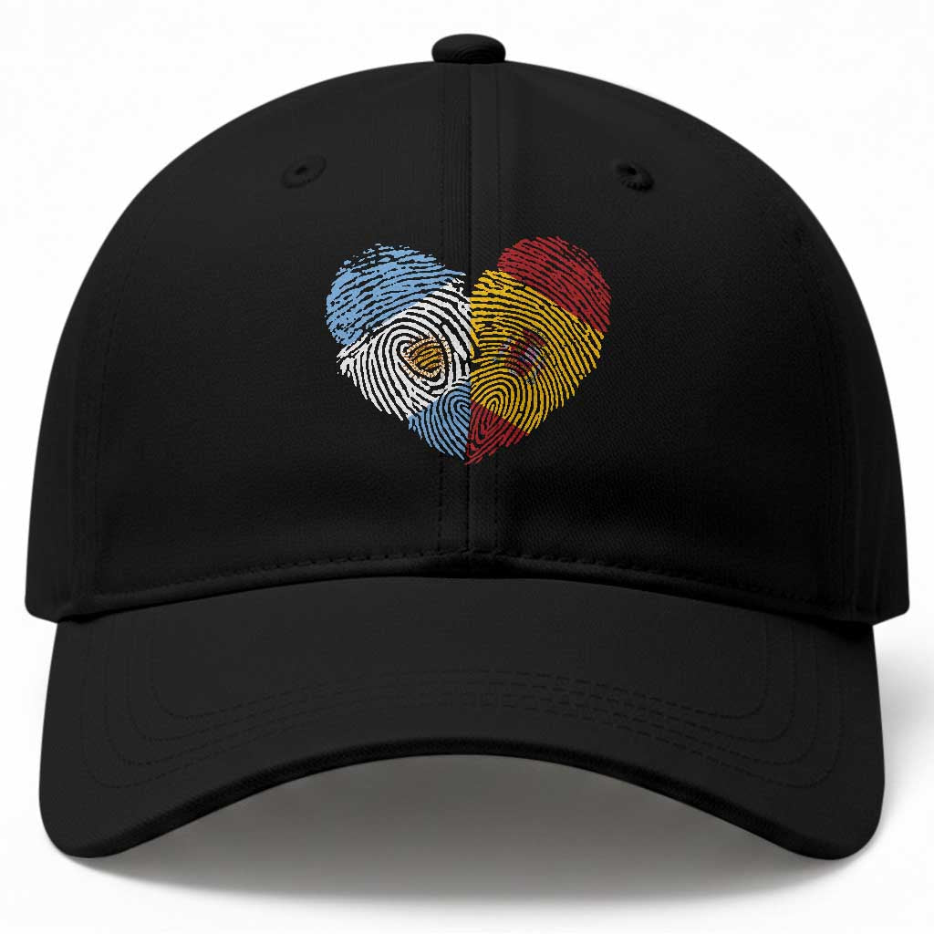 Argentina Spain Flag Mixed Roots Fingerprint Heart Graphic Baseball Cap Argentine Spanish Dual Heritage Hispanic Pride Match Day TS02 Print Your Wear