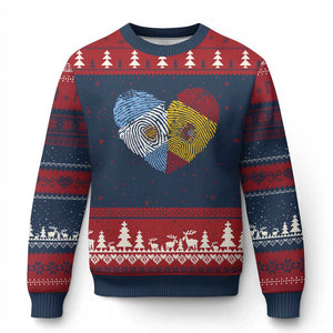 Argentina Spain Flag Mixed Roots Fingerprint Heart Graphic Ugly Christmas Sweater Argentine Spanish Dual Heritage Hispanic Pride Match Day TS02 Navy Red Print Your Wear