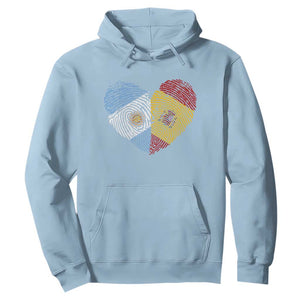 Argentina Spain Flag Mixed Roots Fingerprint Heart Graphic Hoodie Argentine Spanish Dual Heritage Hispanic Pride Match Day