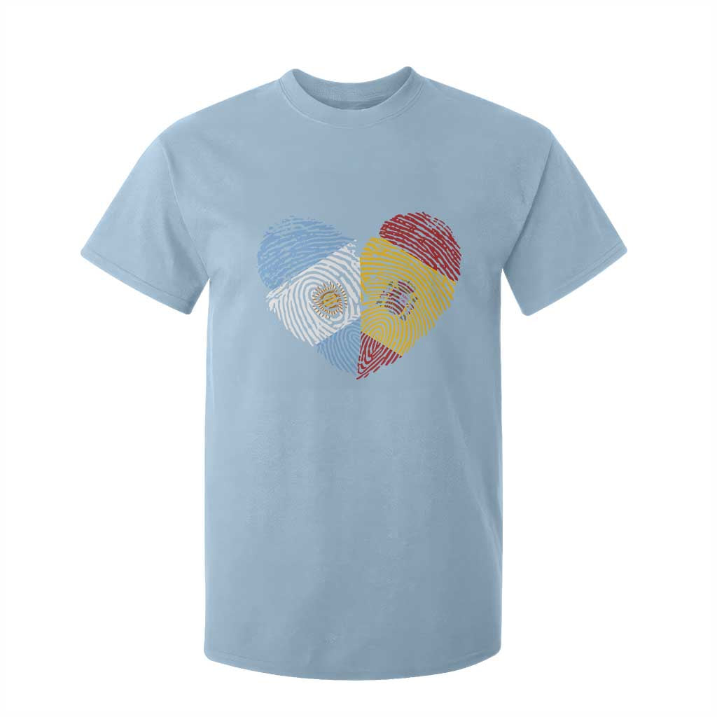Argentina Spain Flag Mixed Roots Fingerprint Heart Graphic T Shirt For Kid Argentine Spanish Dual Heritage Hispanic Pride Match Day