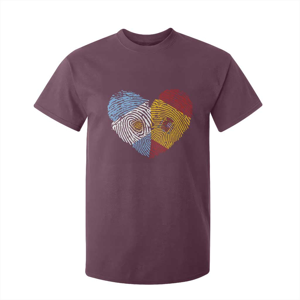 Argentina Spain Flag Mixed Roots Fingerprint Heart Graphic T Shirt For Kid Argentine Spanish Dual Heritage Hispanic Pride Match Day
