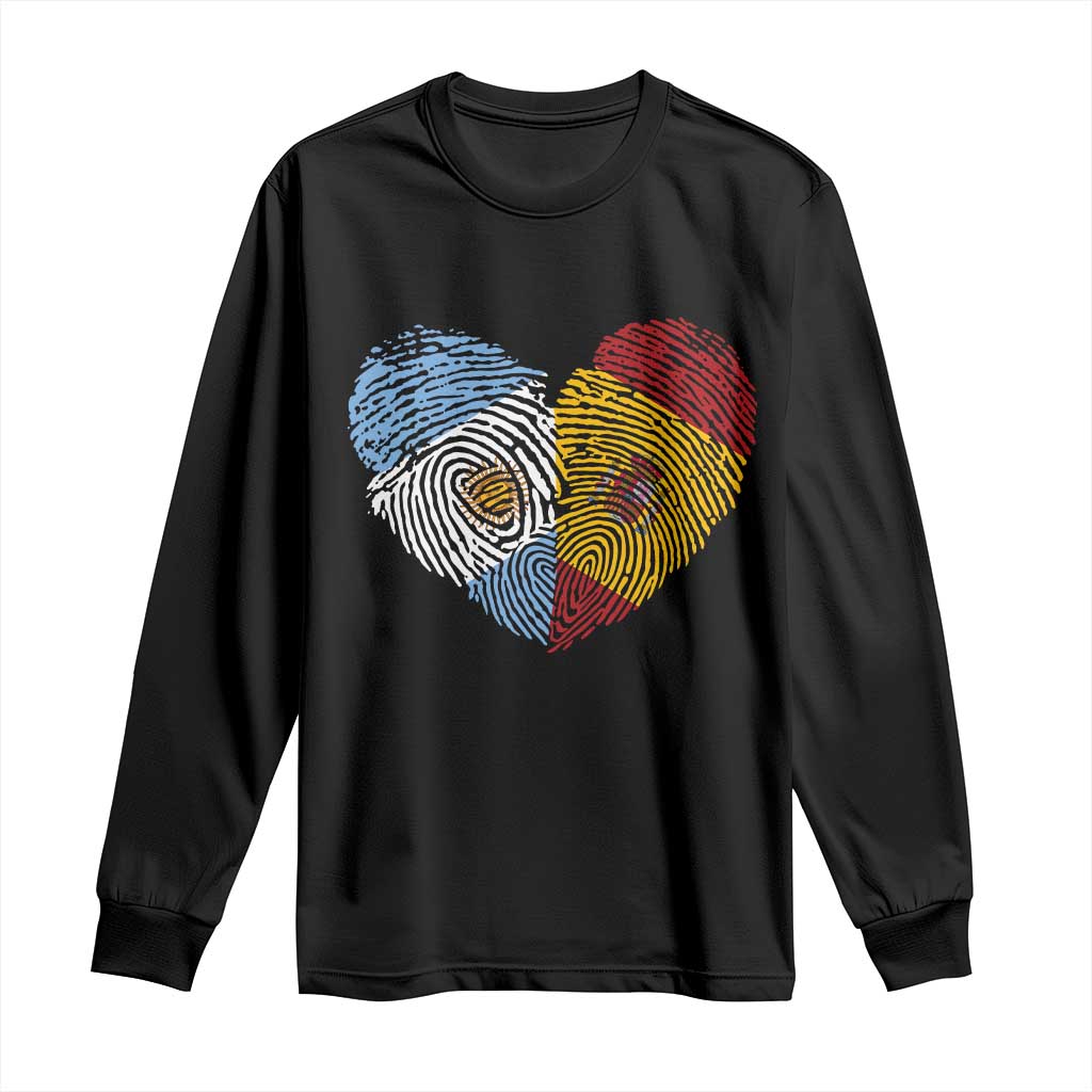 Argentina Spain Flag Mixed Roots Fingerprint Heart Graphic Long Sleeve Shirt Argentine Spanish Dual Heritage Hispanic Pride Match Day