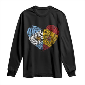 Argentina Spain Flag Mixed Roots Fingerprint Heart Graphic Long Sleeve Shirt Argentine Spanish Dual Heritage Hispanic Pride Match Day