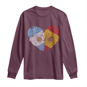 Argentina Spain Flag Mixed Roots Fingerprint Heart Graphic Long Sleeve Shirt Argentine Spanish Dual Heritage Hispanic Pride Match Day