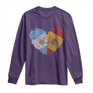 Argentina Spain Flag Mixed Roots Fingerprint Heart Graphic Long Sleeve Shirt Argentine Spanish Dual Heritage Hispanic Pride Match Day
