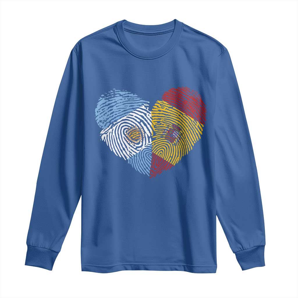 Argentina Spain Flag Mixed Roots Fingerprint Heart Graphic Long Sleeve Shirt Argentine Spanish Dual Heritage Hispanic Pride Match Day