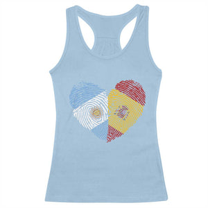Argentina Spain Flag Mixed Roots Fingerprint Heart Graphic Racerback Tank Top Argentine Spanish Dual Heritage Hispanic Pride Match Day TS02 Light Blue Print Your Wear