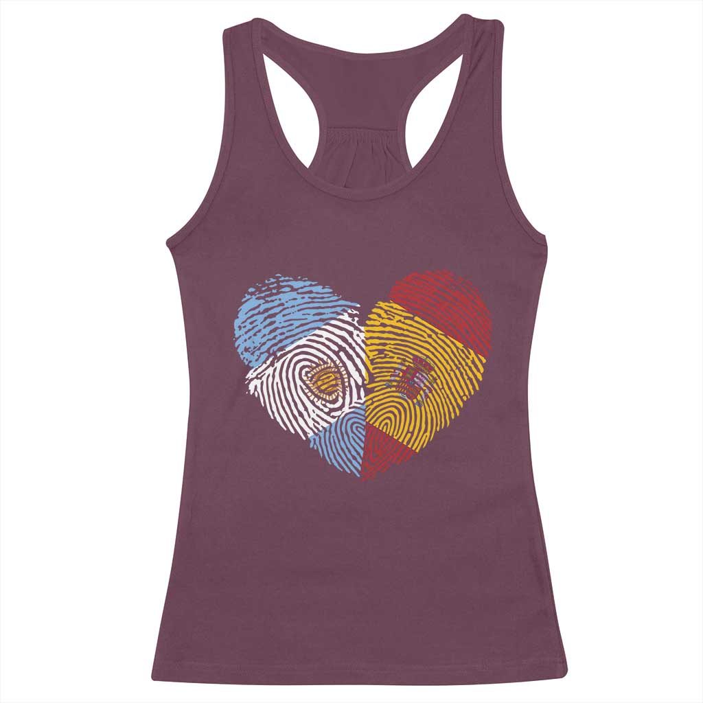 Argentina Spain Flag Mixed Roots Fingerprint Heart Graphic Racerback Tank Top Argentine Spanish Dual Heritage Hispanic Pride Match Day TS02 Maroon Print Your Wear