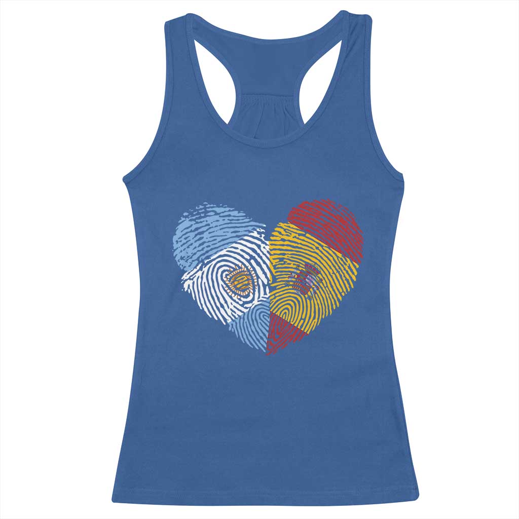 Argentina Spain Flag Mixed Roots Fingerprint Heart Graphic Racerback Tank Top Argentine Spanish Dual Heritage Hispanic Pride Match Day TS02 Royal Blue Print Your Wear