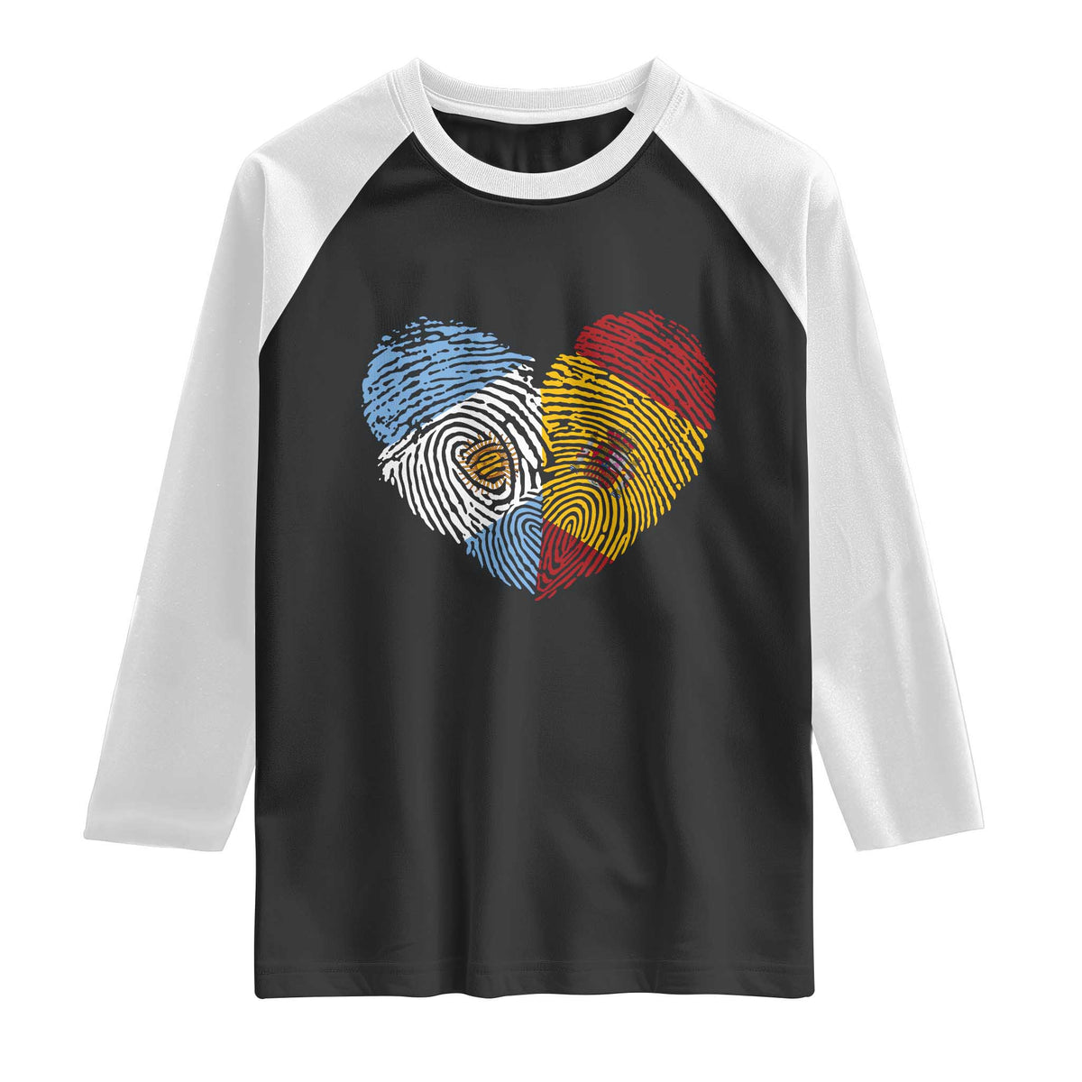 Argentina Spain Flag Mixed Roots Fingerprint Heart Graphic Raglan Shirt Argentine Spanish Dual Heritage Hispanic Pride Match Day TS02 Black White Print Your Wear