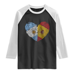 Argentina Spain Flag Mixed Roots Fingerprint Heart Graphic Raglan Shirt Argentine Spanish Dual Heritage Hispanic Pride Match Day TS02 Black White Print Your Wear