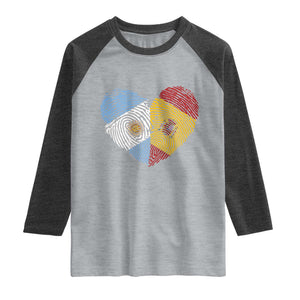 Argentina Spain Flag Mixed Roots Fingerprint Heart Graphic Raglan Shirt Argentine Spanish Dual Heritage Hispanic Pride Match Day TS02 Heather Gray Heather Charcoal Print Your Wear