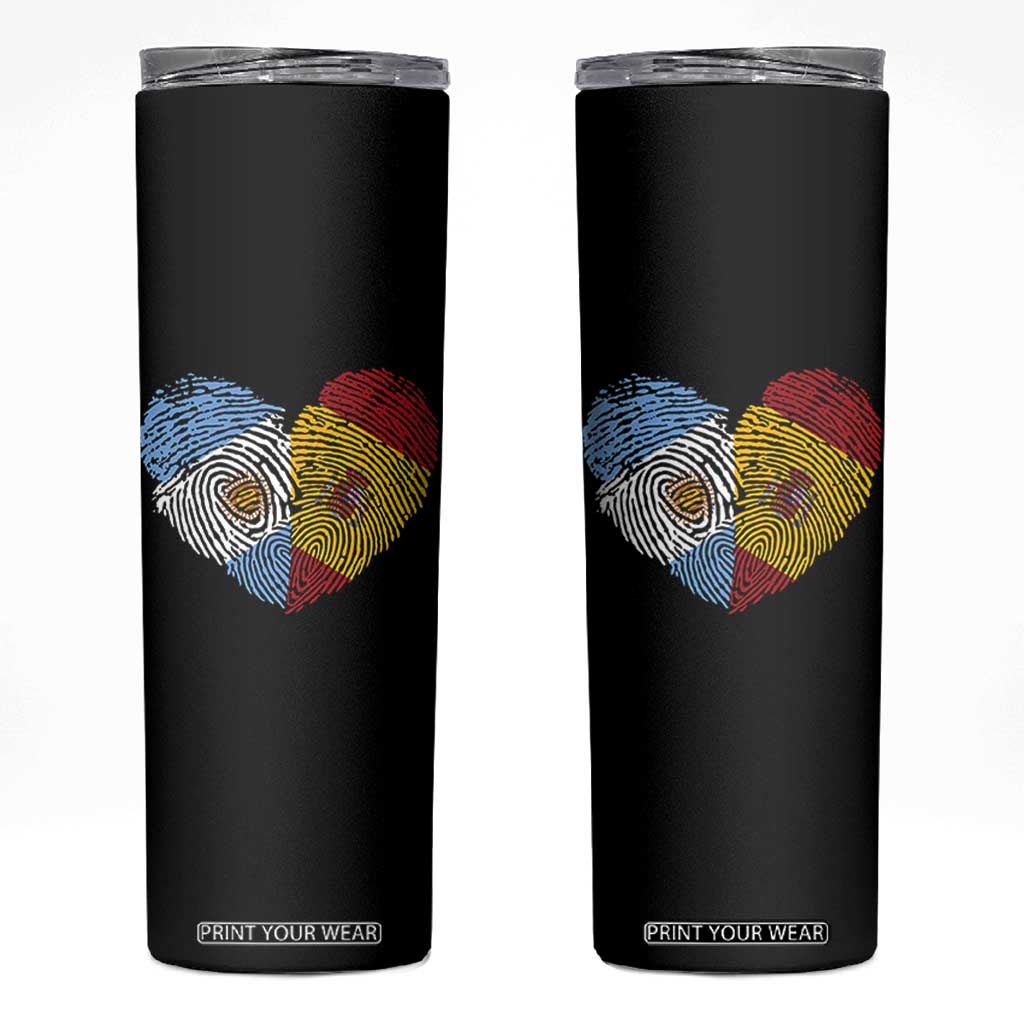 Argentina Spain Flag Mixed Roots Fingerprint Heart Graphic Skinny Tumbler Argentine Spanish Dual Heritage Hispanic Pride Match Day TS02 Black Print Your Wear