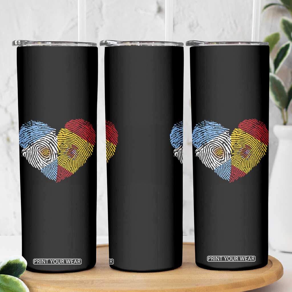 Argentina Spain Flag Mixed Roots Fingerprint Heart Graphic Skinny Tumbler Argentine Spanish Dual Heritage Hispanic Pride Match Day TS02 Print Your Wear