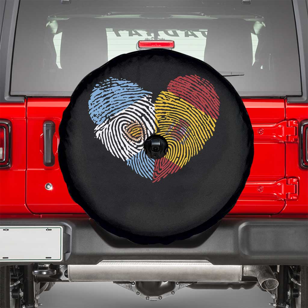 Argentina Spain Flag Mixed Roots Fingerprint Heart Graphic Spare Tire Cover Argentine Spanish Dual Heritage Hispanic Pride Match Day TS02 Black Print Your Wear