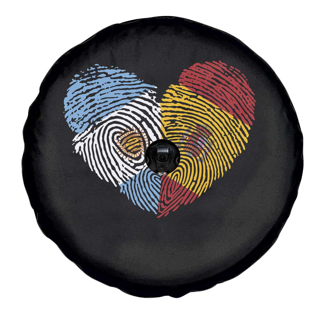 Argentina Spain Flag Mixed Roots Fingerprint Heart Graphic Spare Tire Cover Argentine Spanish Dual Heritage Hispanic Pride Match Day TS02 Print Your Wear