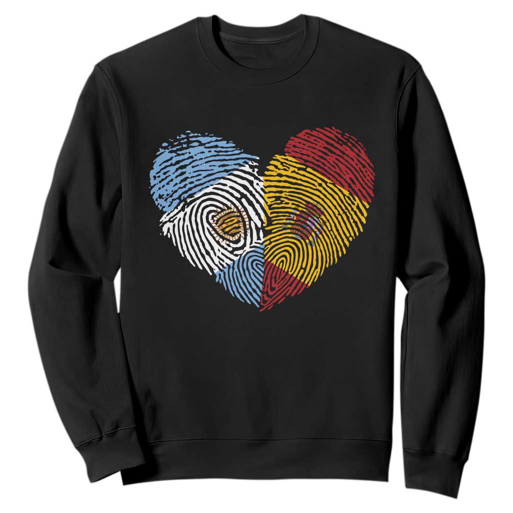 Argentina Spain Flag Mixed Roots Fingerprint Heart Graphic Sweatshirt Argentine Spanish Dual Heritage Hispanic Pride Match Day
