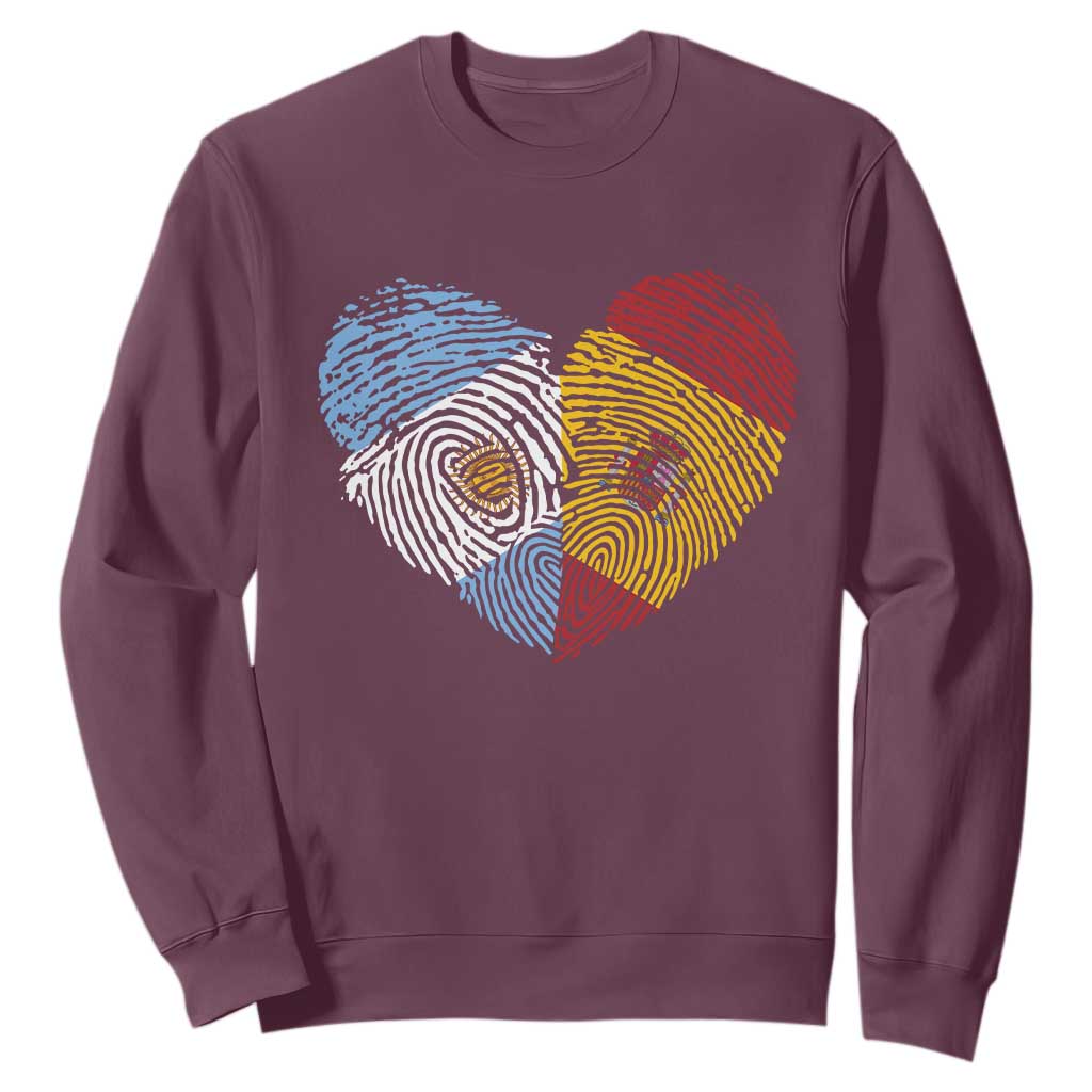 Argentina Spain Flag Mixed Roots Fingerprint Heart Graphic Sweatshirt Argentine Spanish Dual Heritage Hispanic Pride Match Day