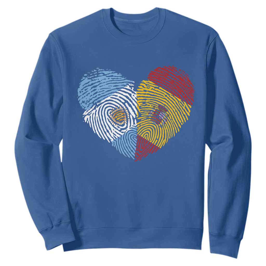 Argentina Spain Flag Mixed Roots Fingerprint Heart Graphic Sweatshirt Argentine Spanish Dual Heritage Hispanic Pride Match Day