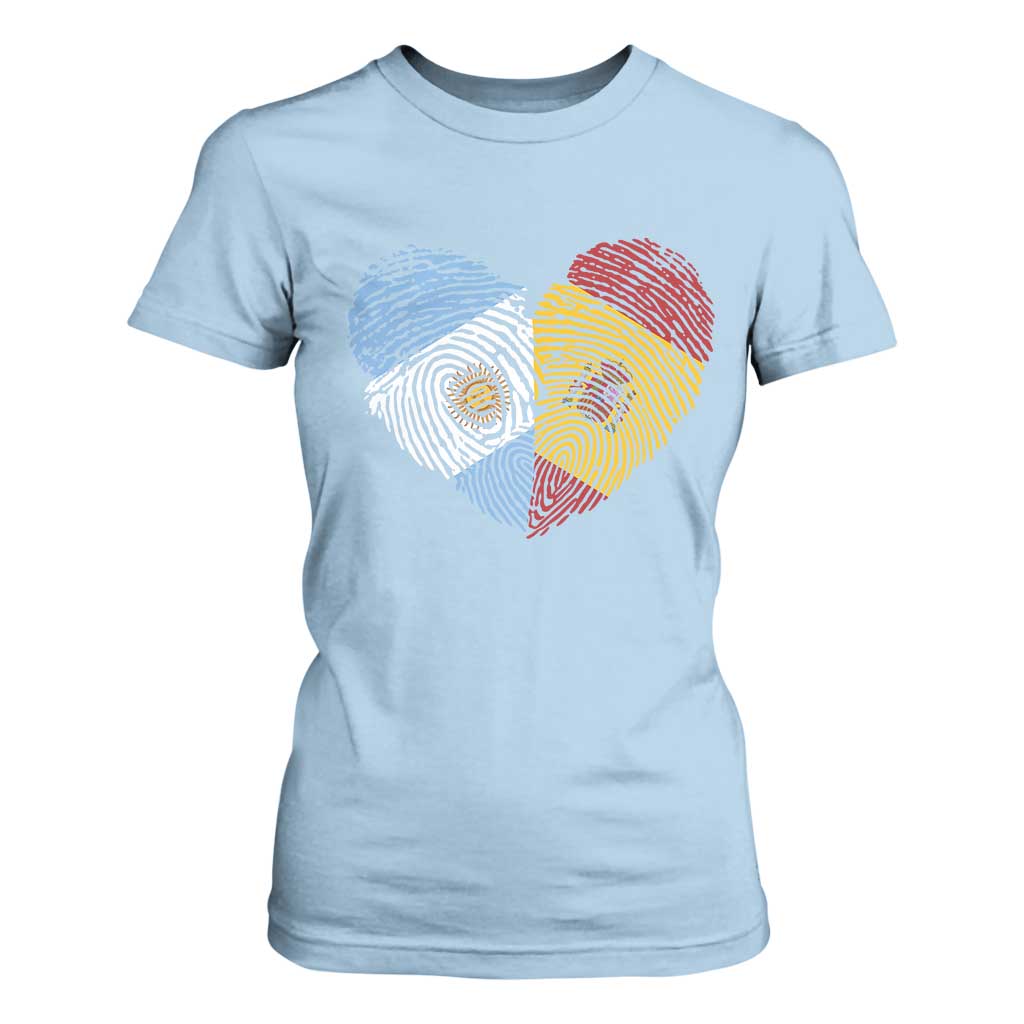 Argentina Spain Flag Mixed Roots Fingerprint Heart Graphic T Shirt For Women Argentine Spanish Dual Heritage Hispanic Pride Match Day