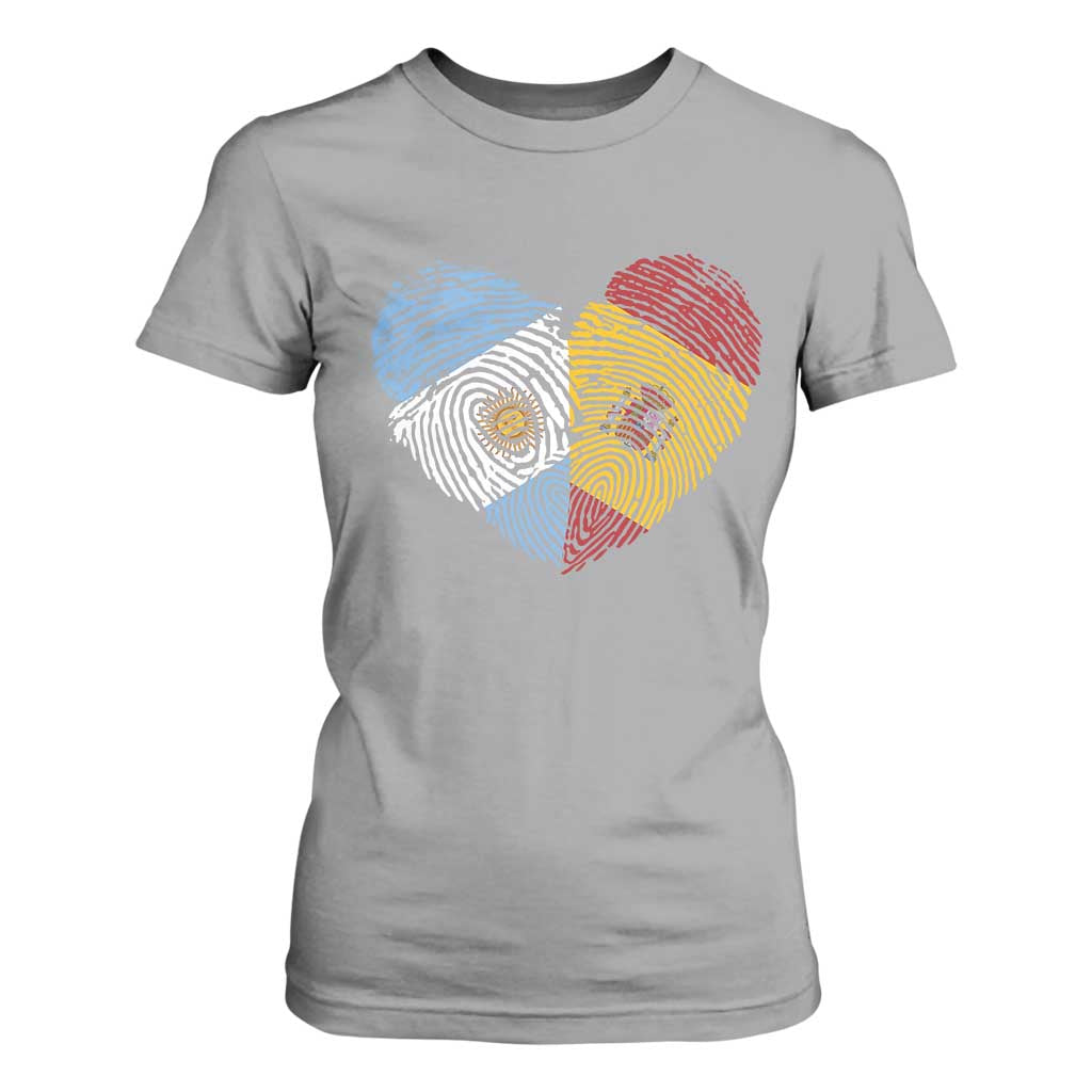 Argentina Spain Flag Mixed Roots Fingerprint Heart Graphic T Shirt For Women Argentine Spanish Dual Heritage Hispanic Pride Match Day