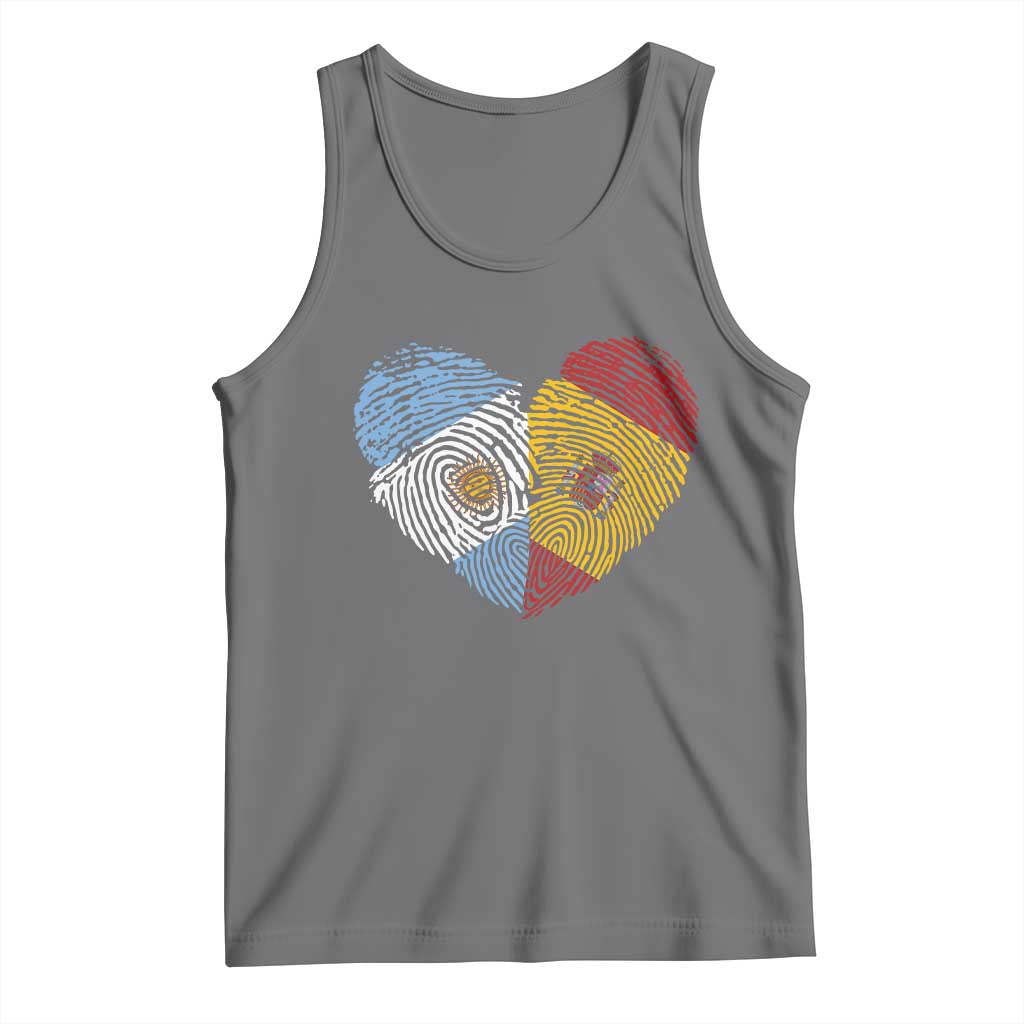 Argentina Spain Flag Mixed Roots Fingerprint Heart Graphic Tank Top Argentine Spanish Dual Heritage Hispanic Pride Match Day TS02 Black Heather Print Your Wear