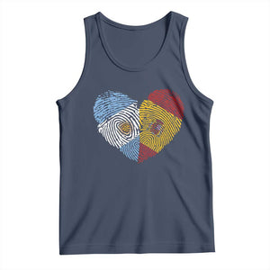 Argentina Spain Flag Mixed Roots Fingerprint Heart Graphic Tank Top Argentine Spanish Dual Heritage Hispanic Pride Match Day TS02 Navy Print Your Wear