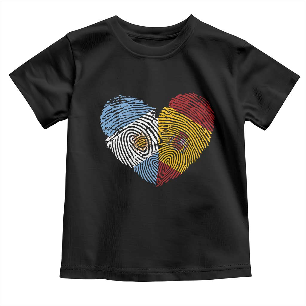 Argentina Spain Flag Mixed Roots Fingerprint Heart Graphic Toddler T Shirt Argentine Spanish Dual Heritage Hispanic Pride Match Day TS02 Black Print Your Wear