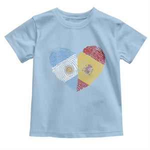 Argentina Spain Flag Mixed Roots Fingerprint Heart Graphic Toddler T Shirt Argentine Spanish Dual Heritage Hispanic Pride Match Day TS02 Light Blue Print Your Wear