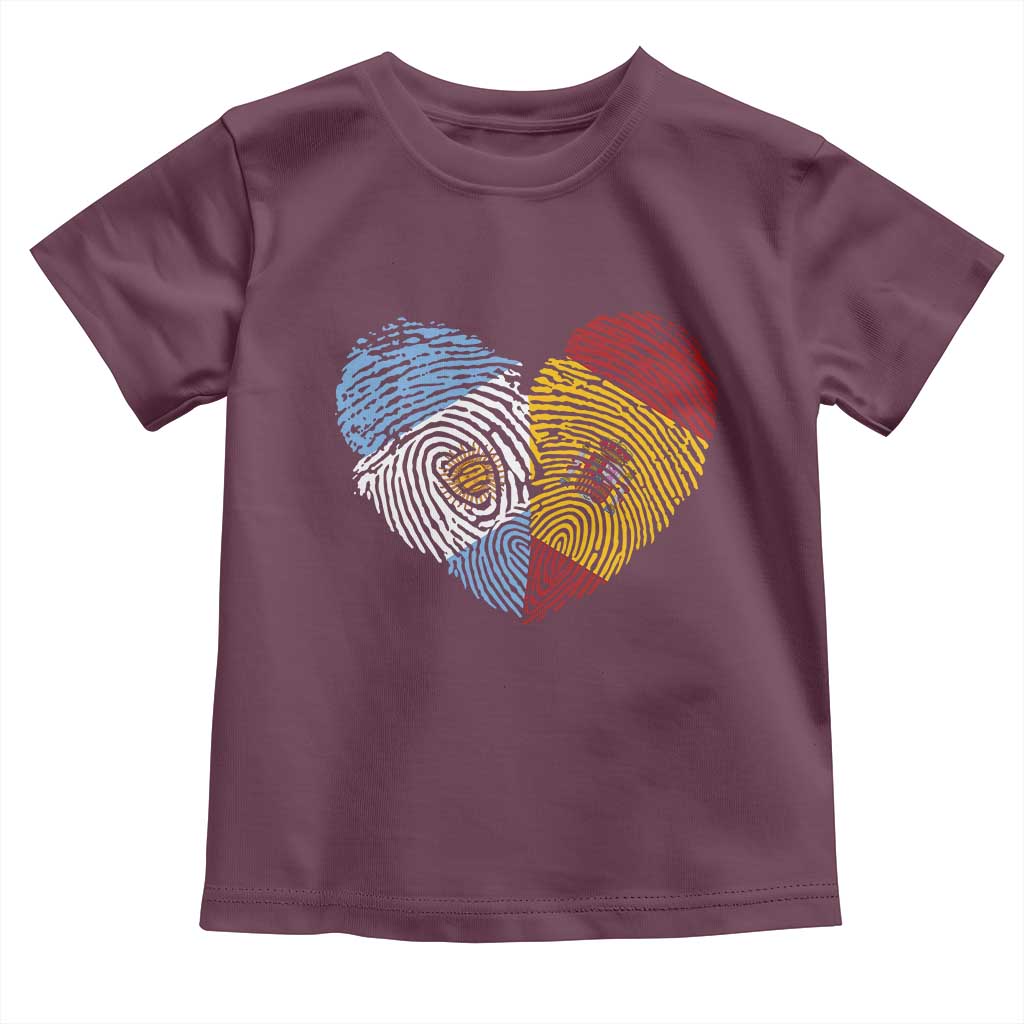Argentina Spain Flag Mixed Roots Fingerprint Heart Graphic Toddler T Shirt Argentine Spanish Dual Heritage Hispanic Pride Match Day TS02 Maroon Print Your Wear